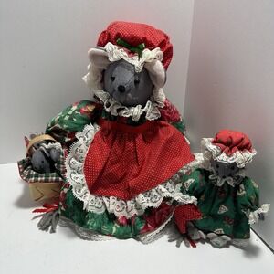 Vintage Handmade Mom And Baby Mouse Soft Doll Set Babies In The Basket‎